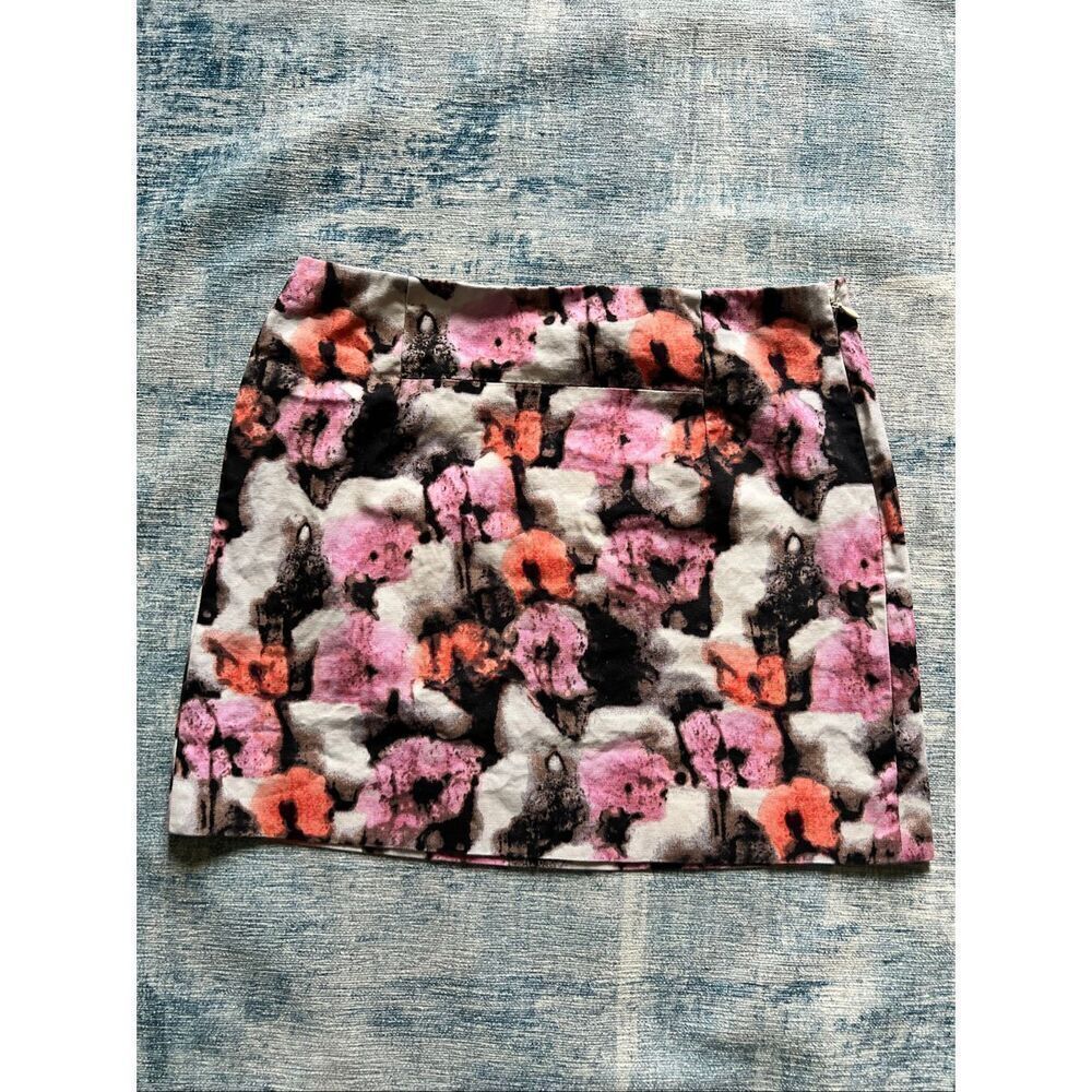J Crew Pink Orange Watercolor Floral Mini Skirt Size 0